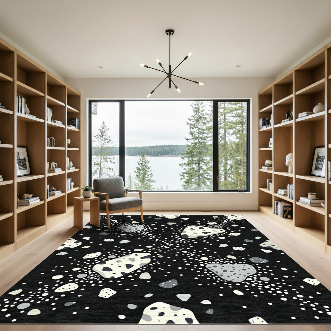 Modern Black Speckled Organic Shapes Rug
