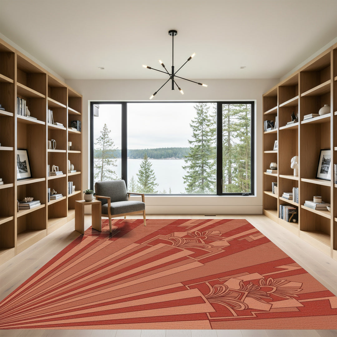Terracotta Art Deco Sunburst Floral Rug