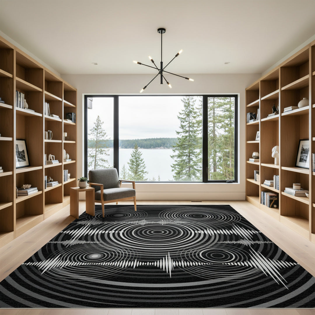 Abstract Sound Wave Circles Rug