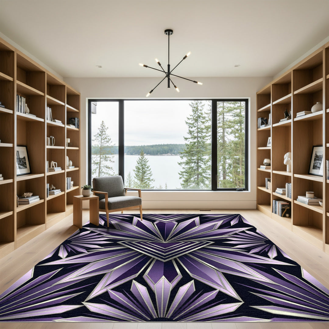 Art Deco Purple Sunburst Rug
