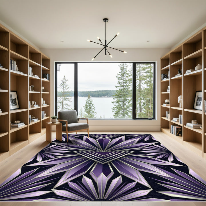 Art Deco Purple Sunburst Rug
