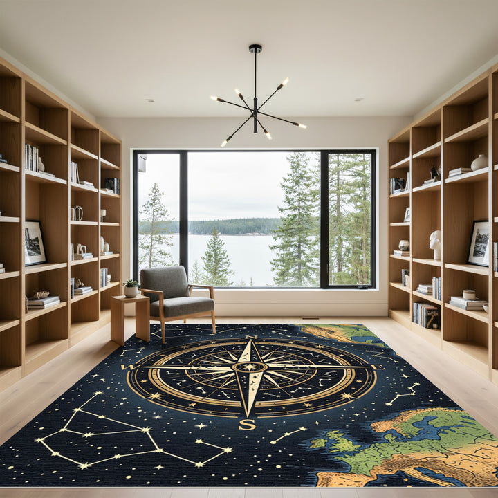Celestial Compass Constellation Starry Night Rug