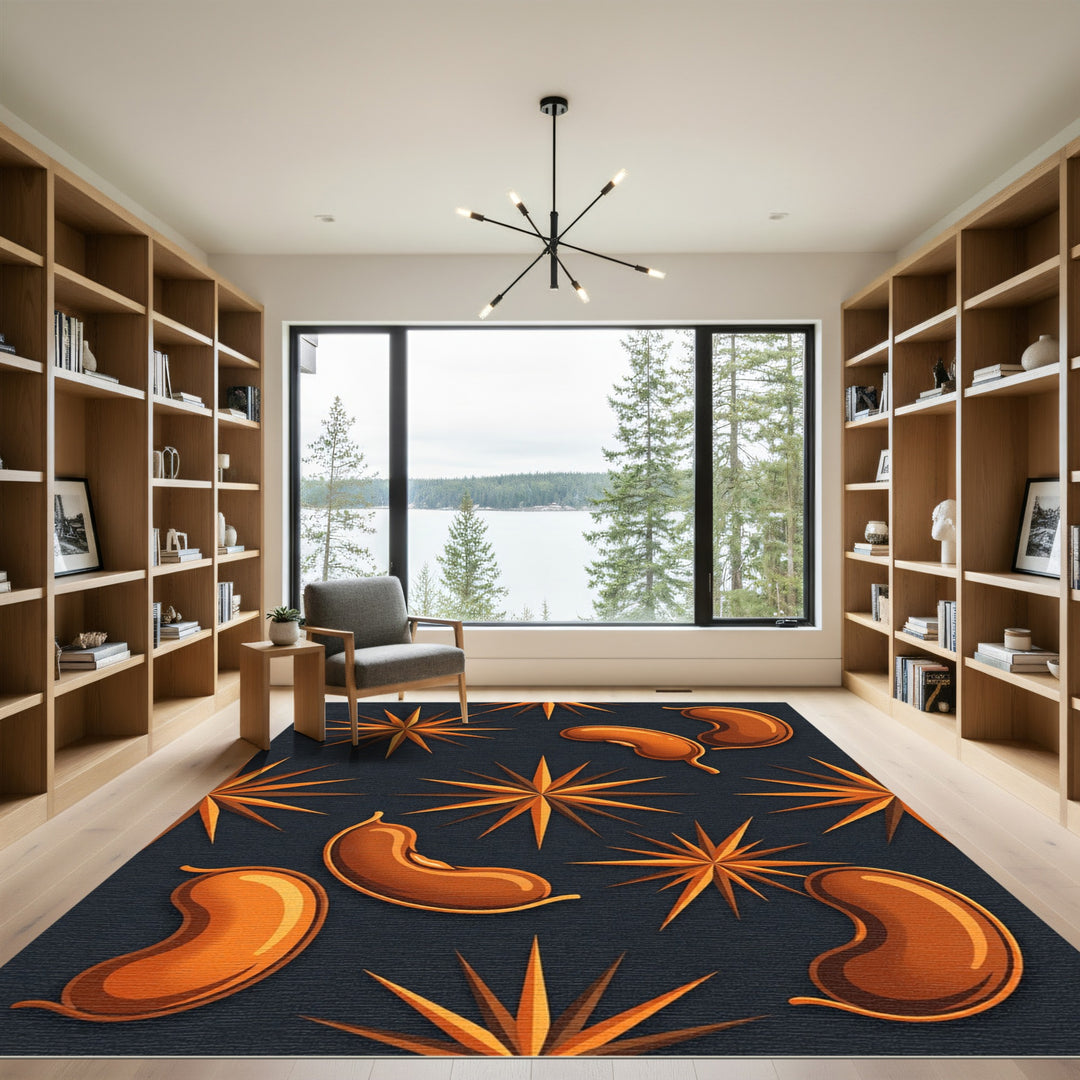 Orange Starburst and Bean Compositions Rug
