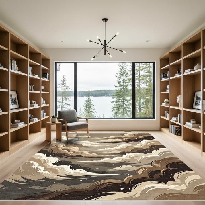 Earthy Clouds Swirling Abstract Rug