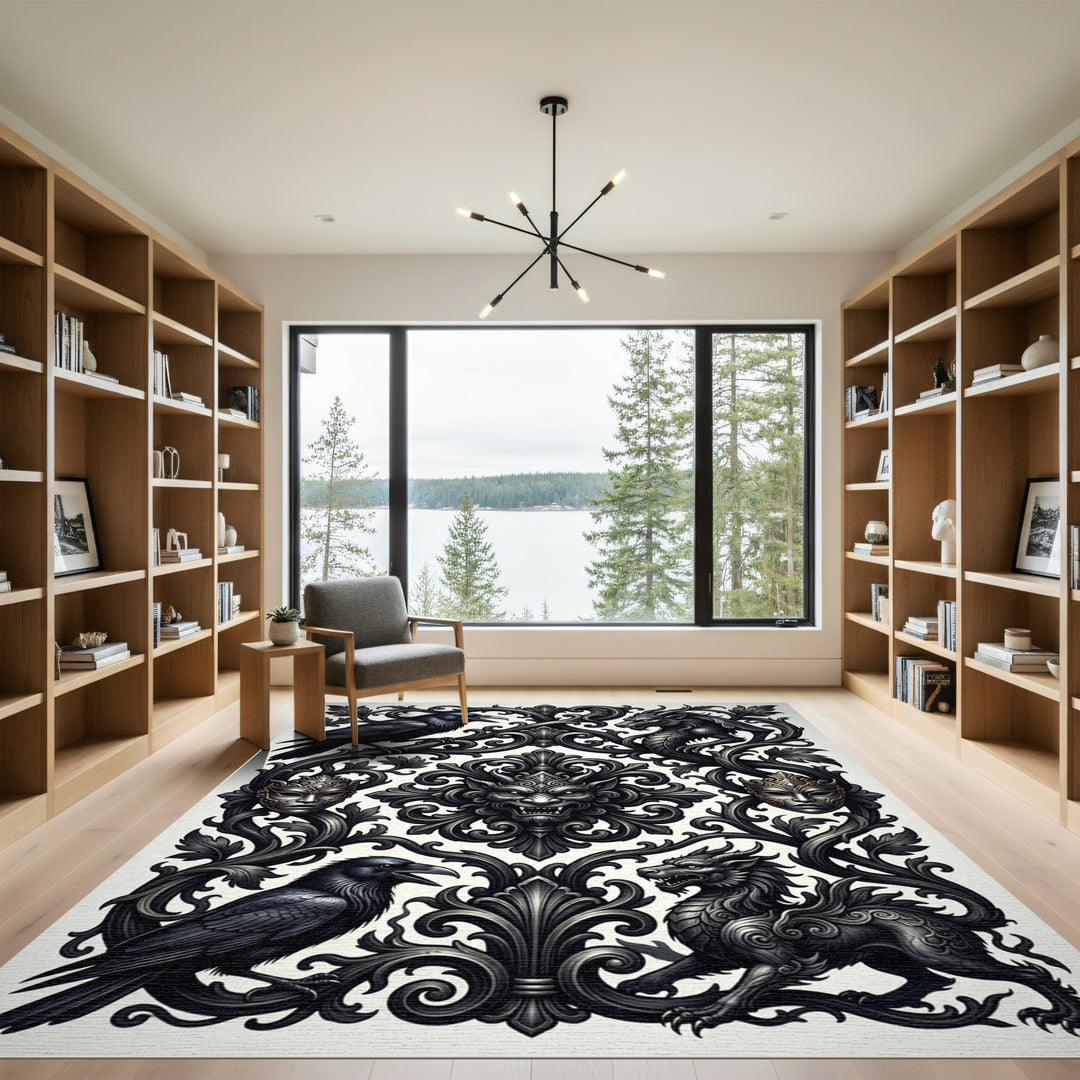 Dark Gothic Raven Dragon Mask Rug