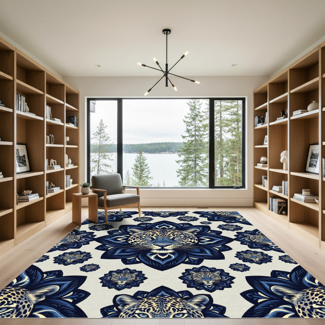 Majestic Blue Leopard Mandala Rug