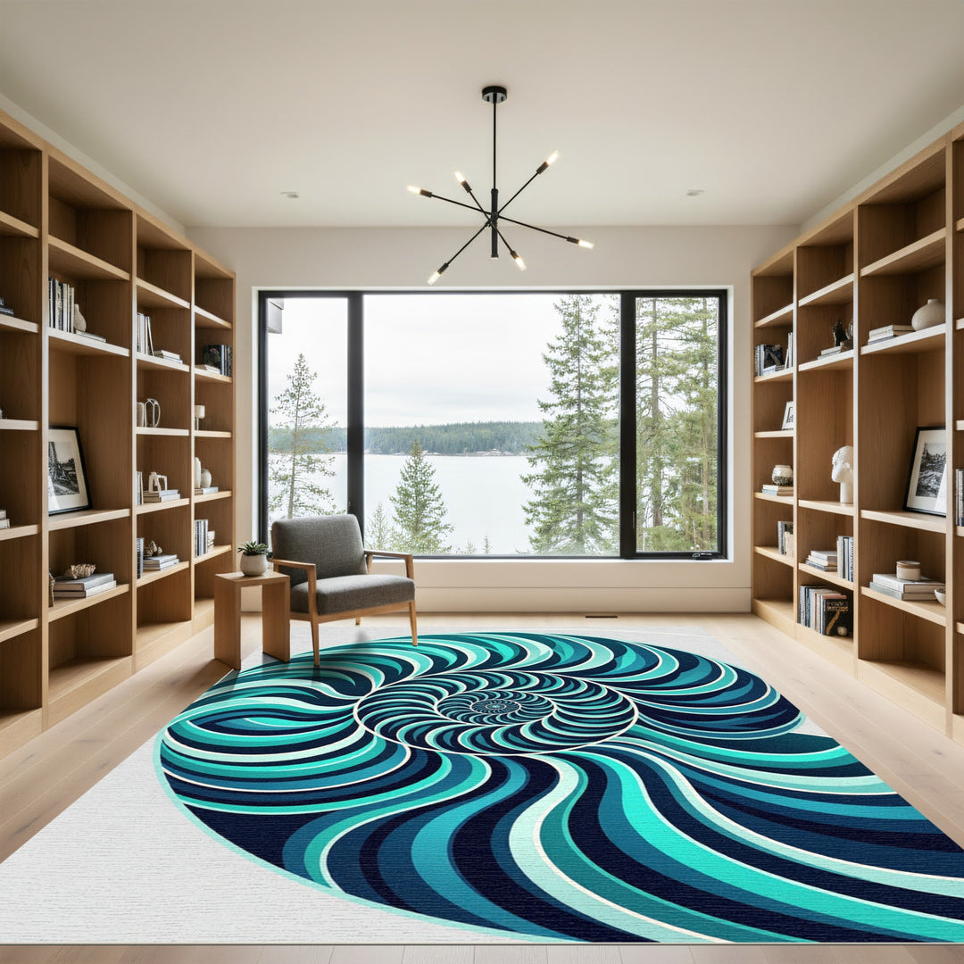Deep Teal Ocean Spiral Rug