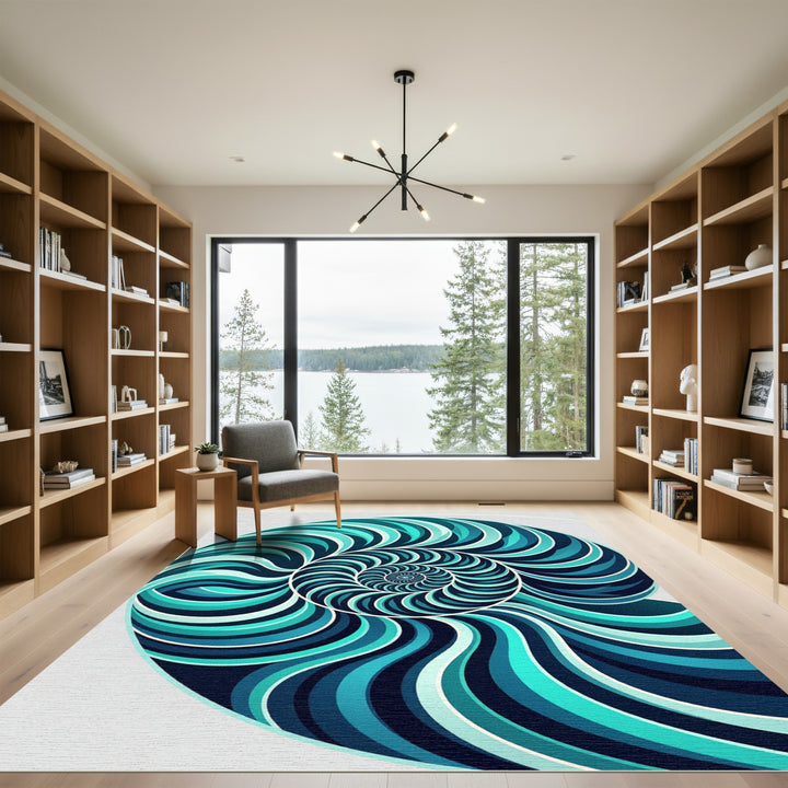 Deep Teal Ocean Spiral Rug