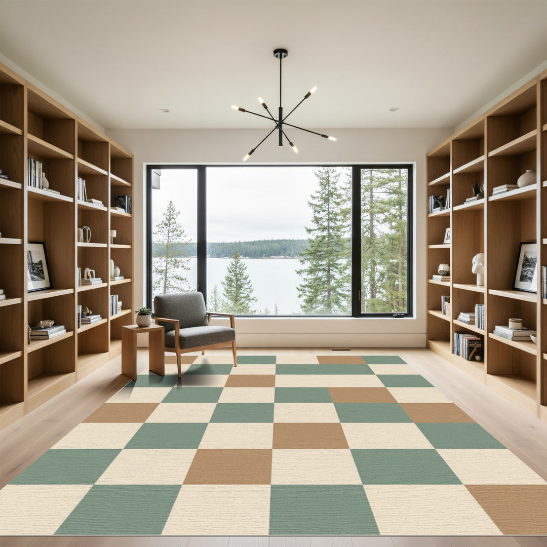 Retro Checkerboard Green Tan Rug