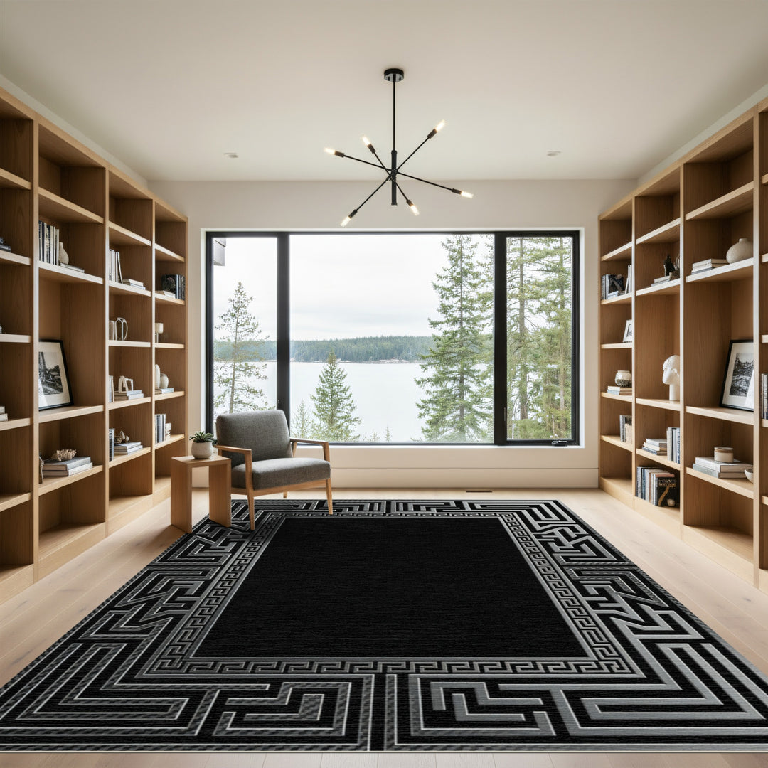 Classic Gray Maze Greek Key Rug