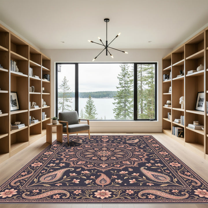 Classic Paisley Floral Mandala Rose Gold Rug