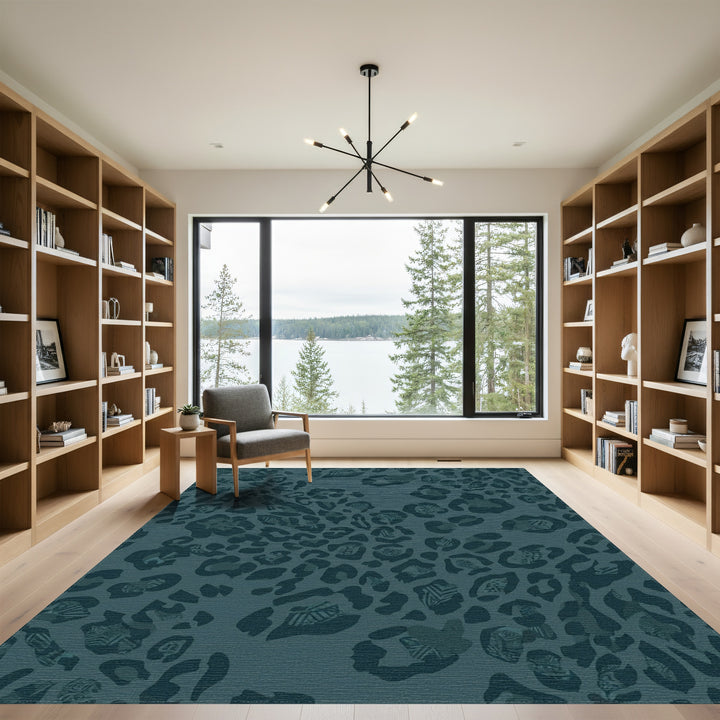 Deep Teal Abstract Leopard Spots Rug