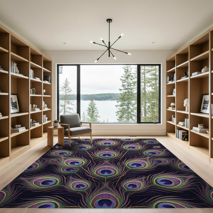 Majestic Peacock Feather Iridescent Rug