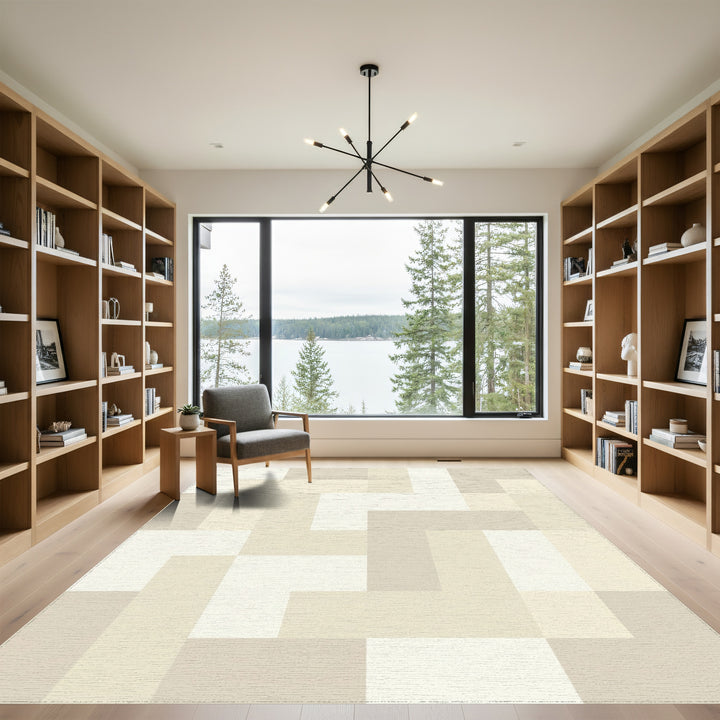 Subtle Beige Geometric Interlock Blocks Rug
