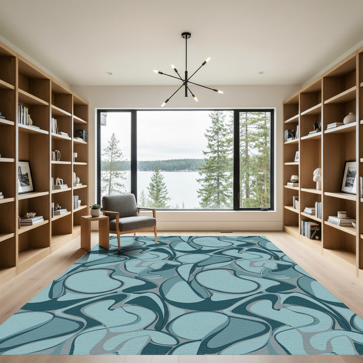 Aqua Blue Organic Swirls Rug
