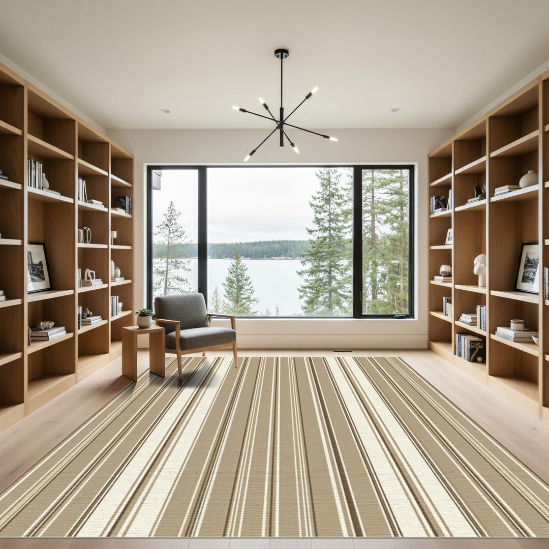 Neutral Beige Vertical Stripe Rug