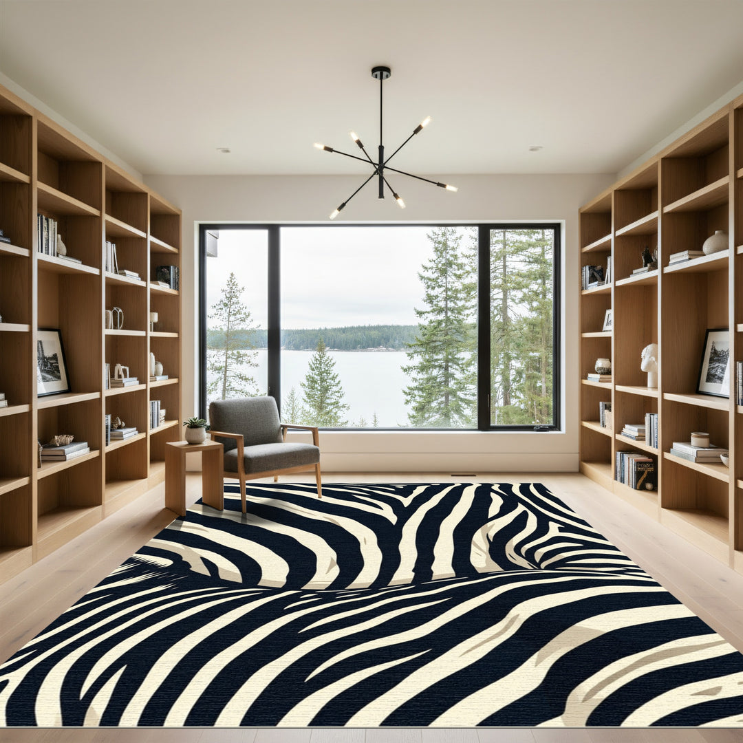 Black Cream Zebra Stripe Abstract Rug
