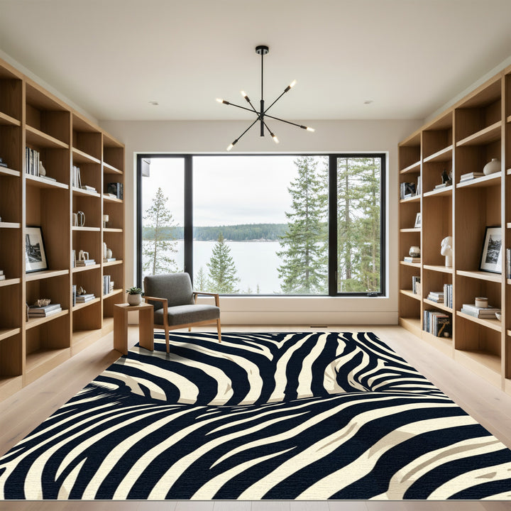 Black Cream Zebra Stripe Abstract Rug
