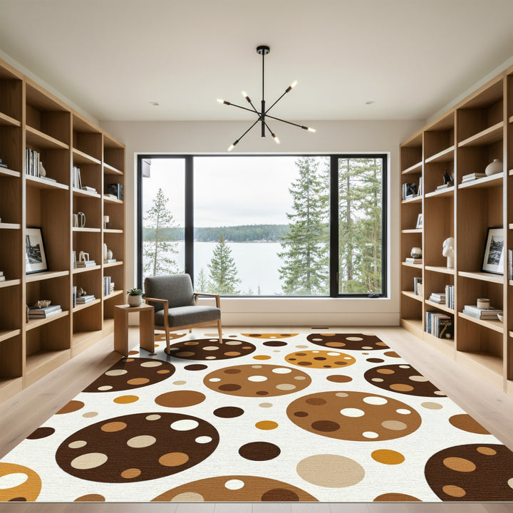 Brown White Orbiting Circles Rug