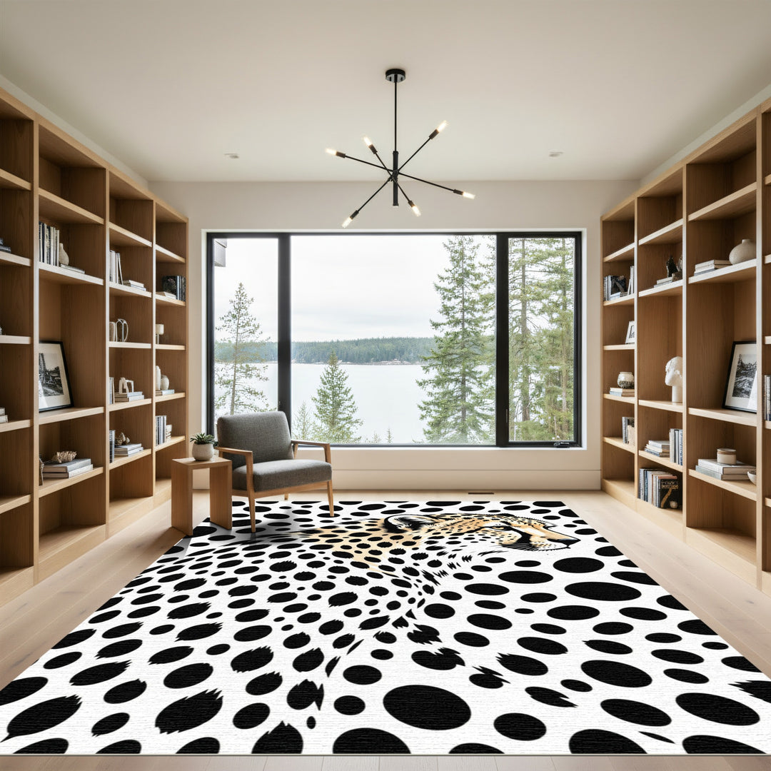 Black White Cheetah Spot Graphic Rug
