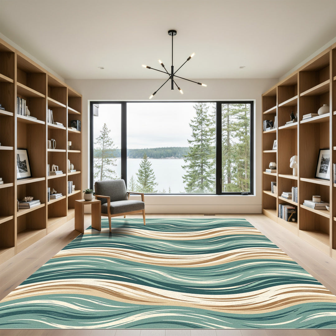 Earthy Teal Abstract Swirl Rug