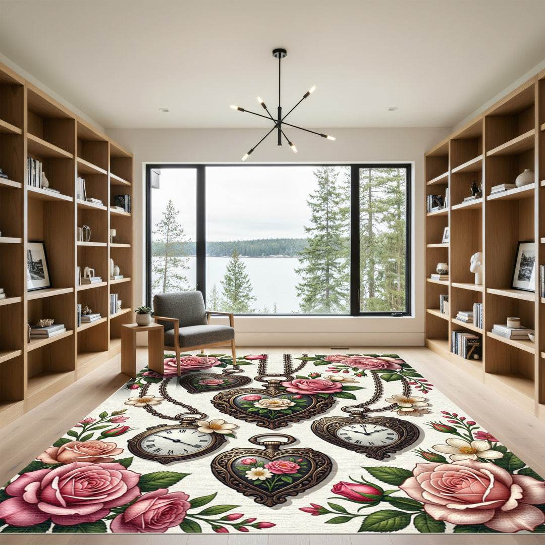 Romantic Pink Roses Heart Lockets Rug