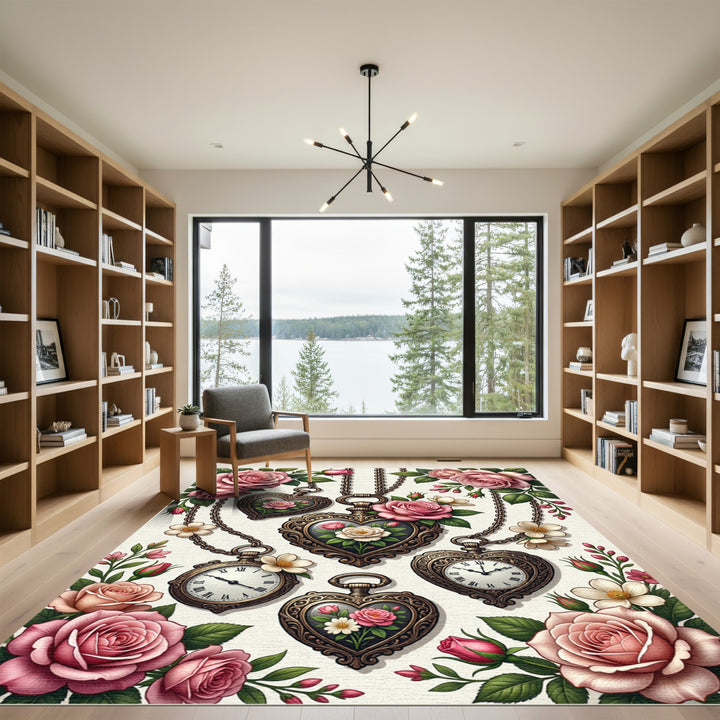 Romantic Pink Roses Heart Lockets Rug