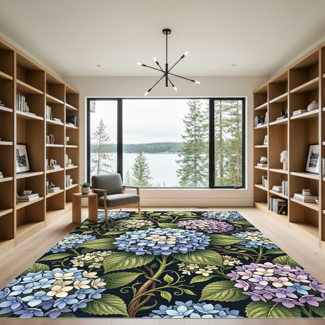 Blue White Purple Hydrangea Botanical Rug