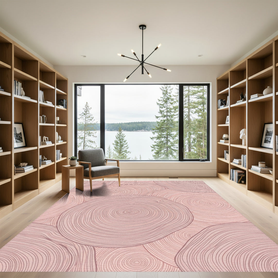 Pink Wood Grain Concentric Circles Rug