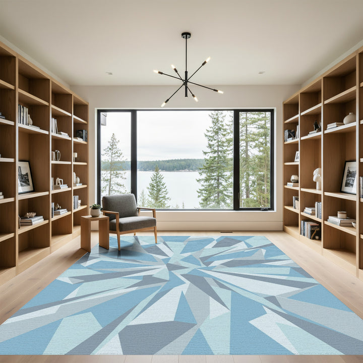 Cool Blue Geometric Shards Explosion Rug
