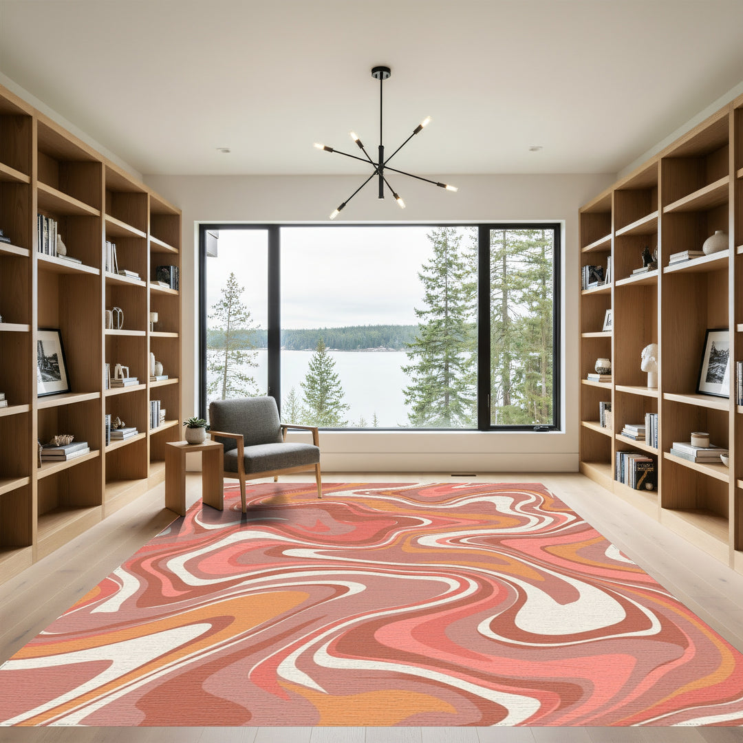 Terracotta Coral Swirl Marble Rug