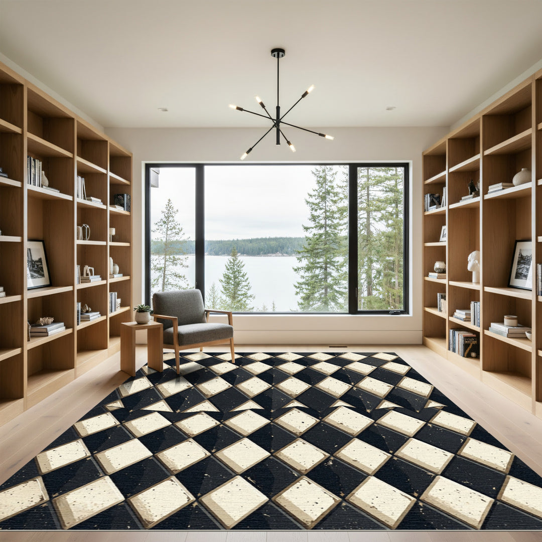 Classic Black Cream Diamond Tessellation Rug