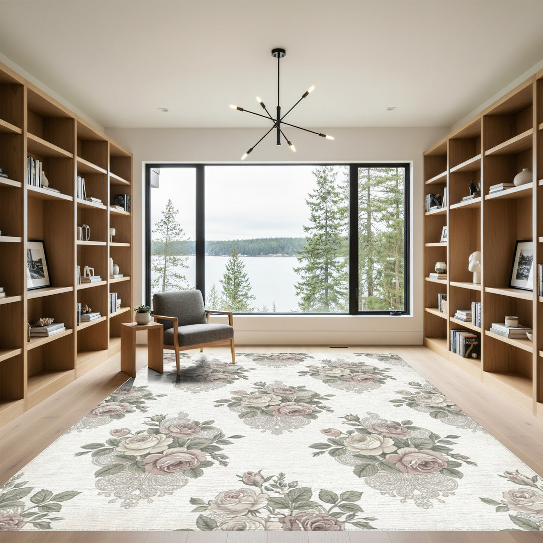 Vintage Rose and Lace Garden Rug