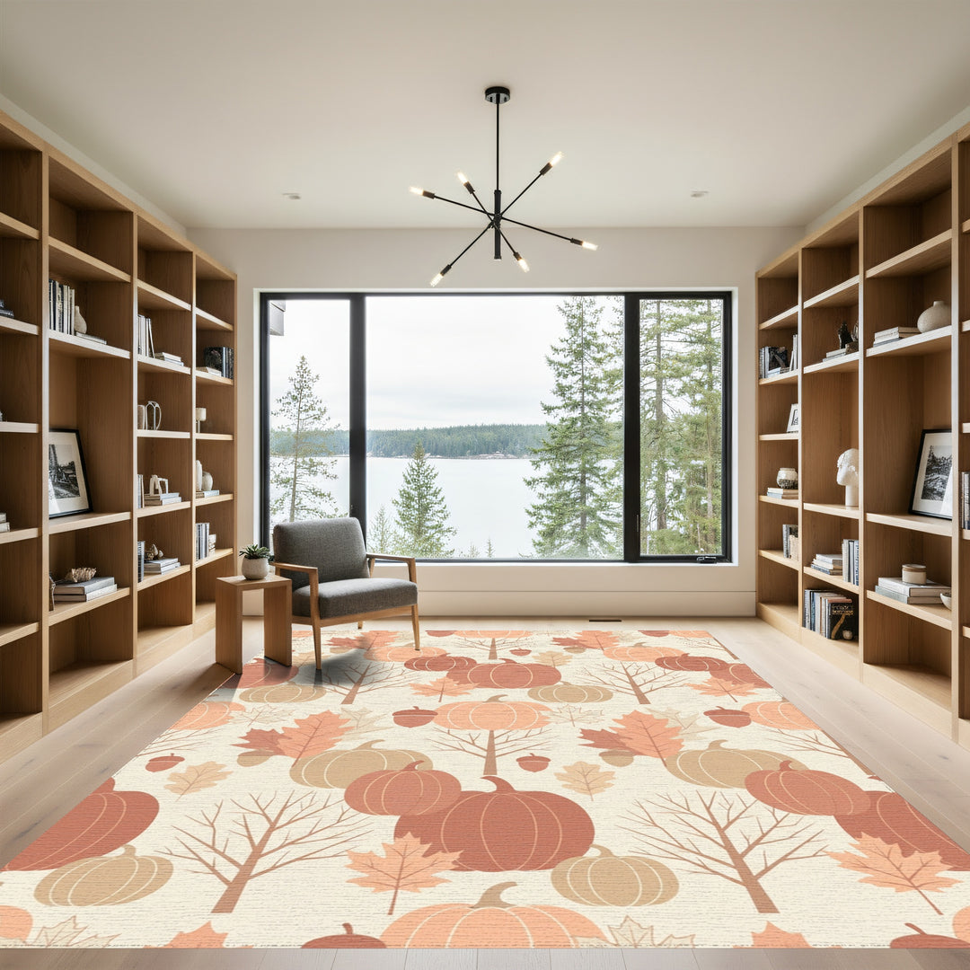 Autumn Harvest Pumpkin Oak Leaf Abundance Rug