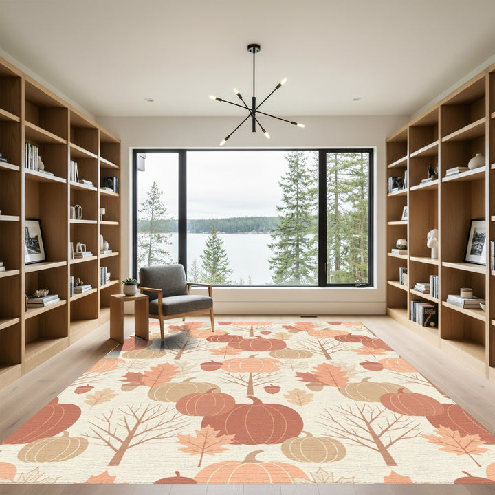 Autumn Harvest Pumpkin Oak Leaf Abundance Rug