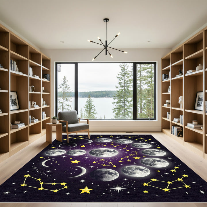 Celestial Moon Phases and Star Constellation Rug