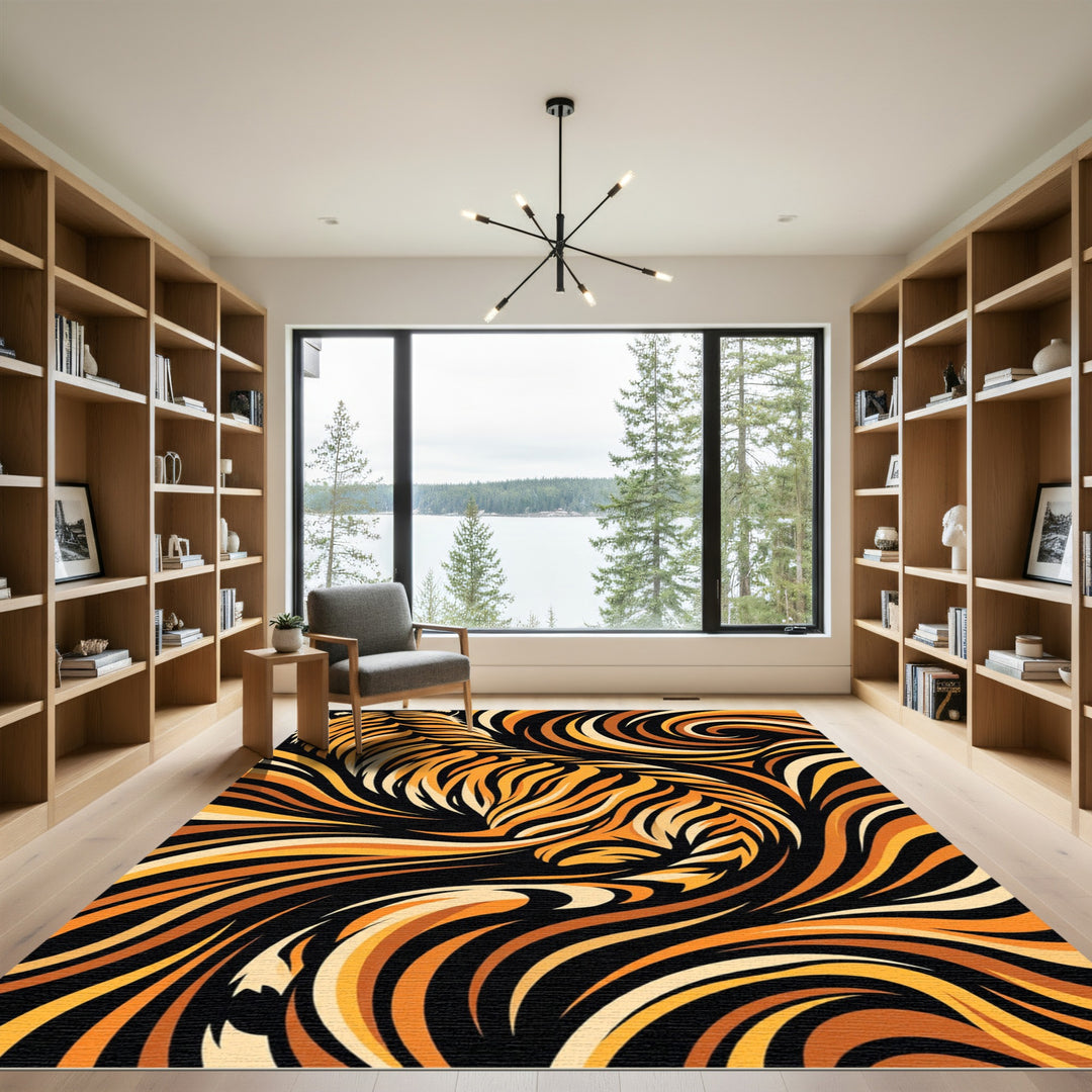 Bold Orange Tiger Swirl Art Rug