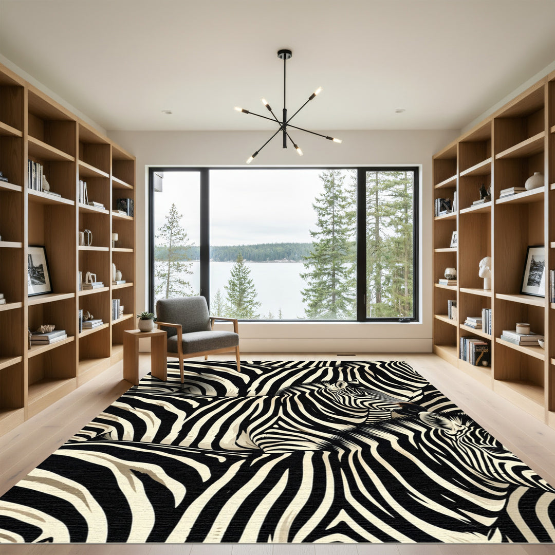 Bold Black White Zebra Herd Rug