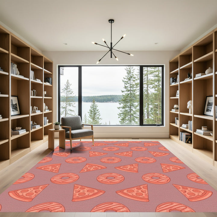 Coral Pizza Donut Repeating Pattern Rug