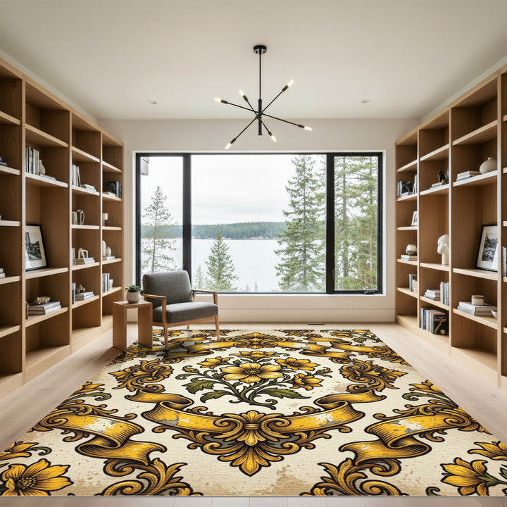 Golden Floral Baroque Ribbon Rug