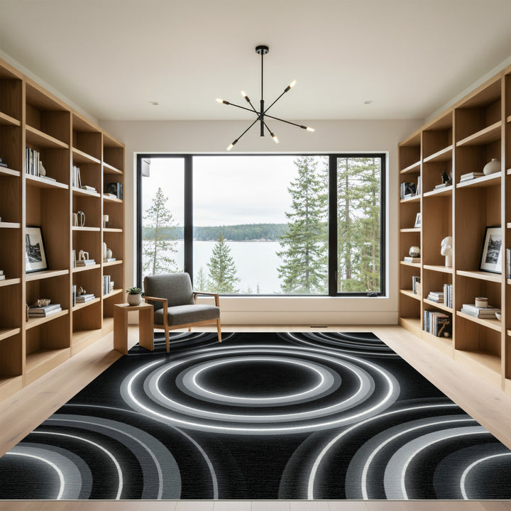 Glowing White Concentric Circles Rug