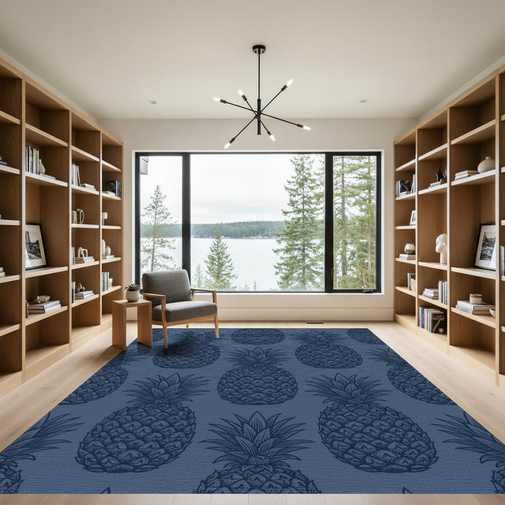 Dark Blue Tropical Pineapple Repeat Rug
