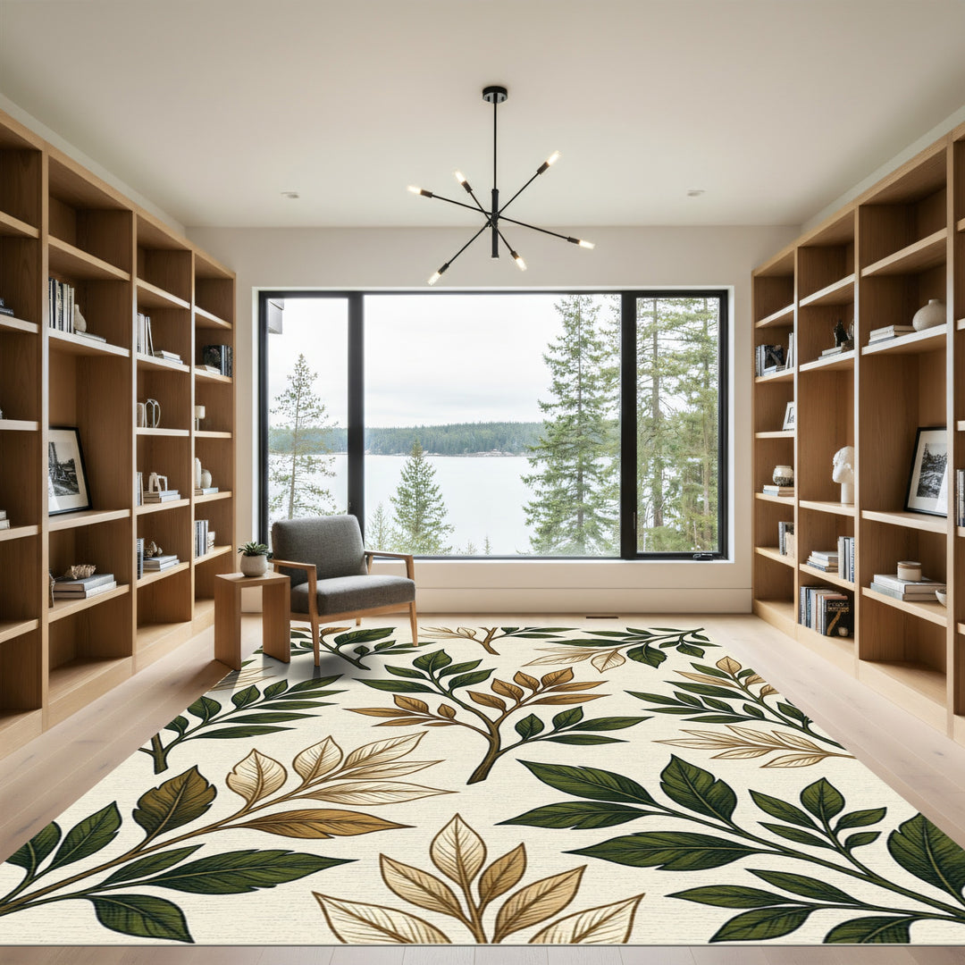 Earthy Brown Leafy Branch Composition Rug