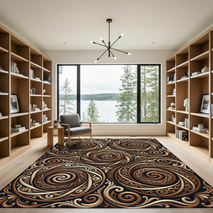 Ornate Golden Spiral Intricate Relief Rug