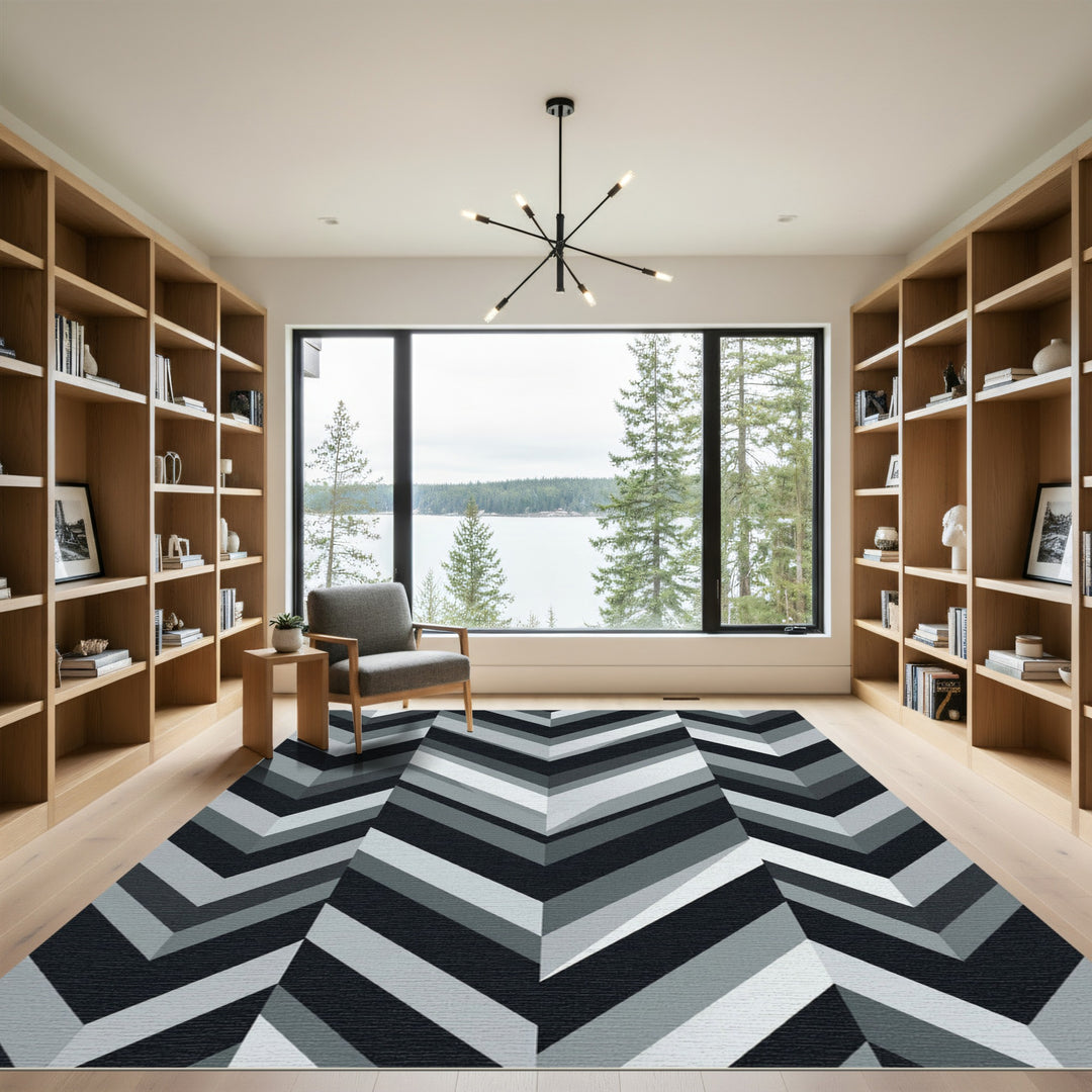 Monochromatic Chevron Geometric Area Rug