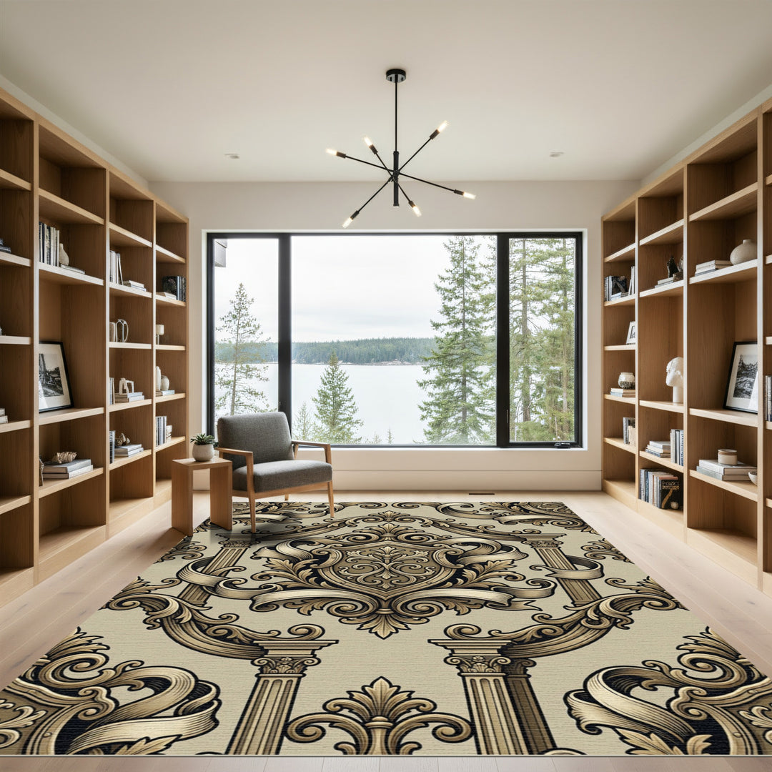 Golden Baroque Flourish Medallion Rug