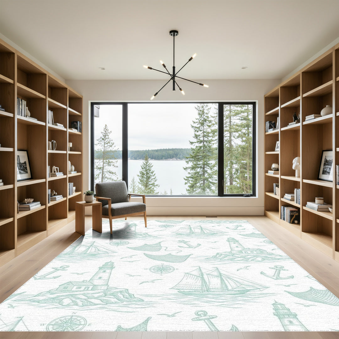 Nautical Lighthouse Sailboat Anchor Medallion Rug