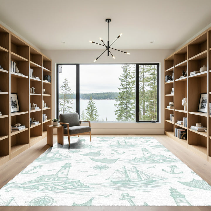 Nautical Lighthouse Sailboat Anchor Medallion Rug