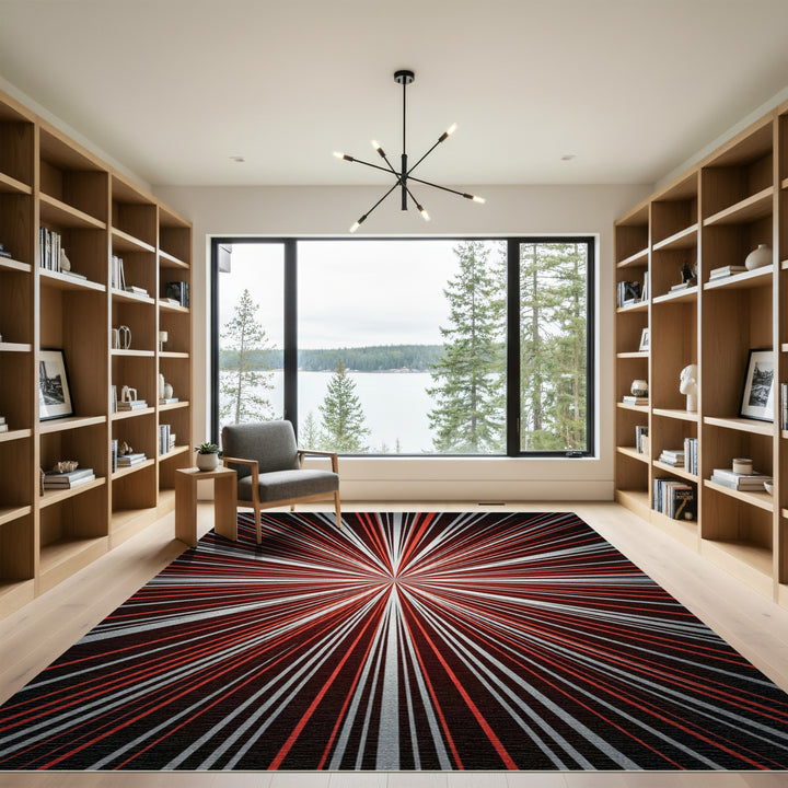 Crimson Silver Burst Starburst Rug