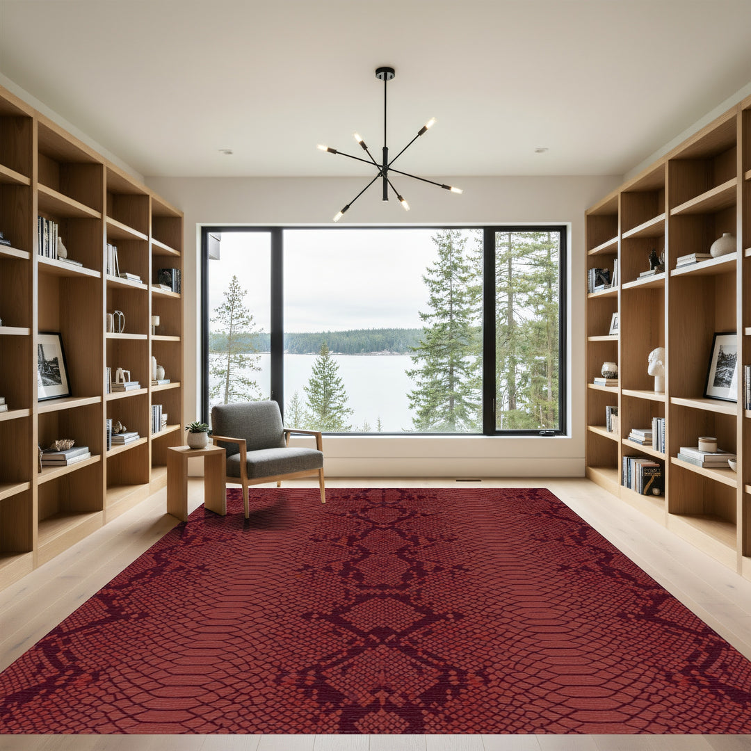 Deep Red Python Scales Reptilian Rug